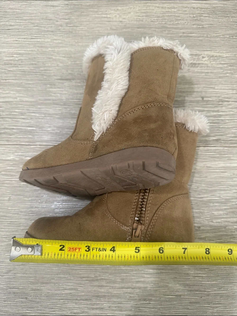 Kids Faux Ugg Winter Boots with inside zipper Trim - Tan
